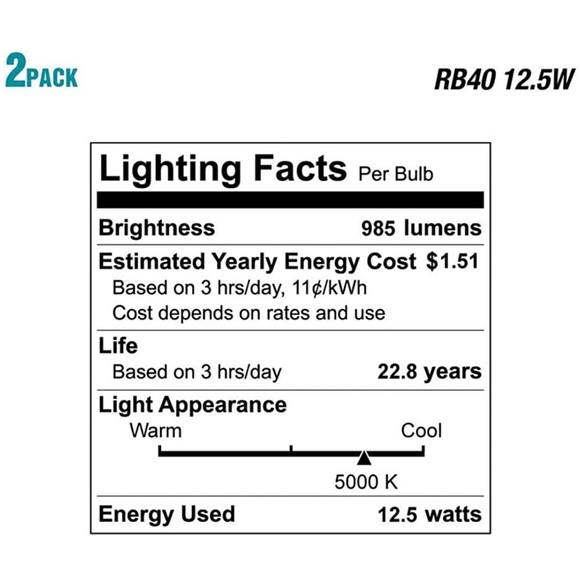 EcoSmart 75-Watt Equivalent BR40 Dimmable Energy LED Light Bulb Daylight (2-Pack - Picture 3 of 5